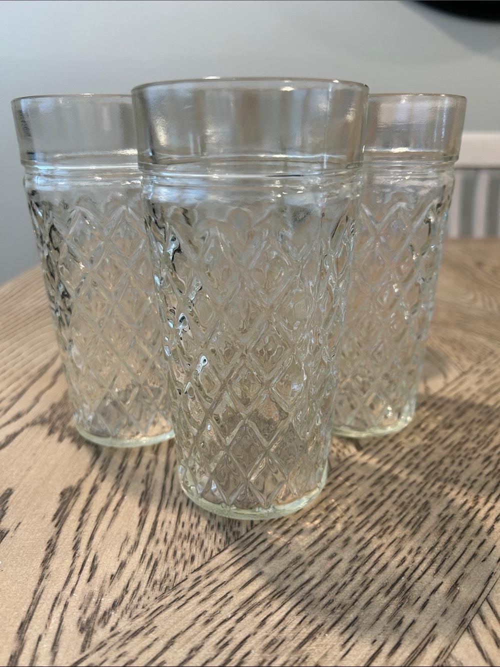 Vintage Anchor Hocking Clear Diamond-Textured Glass Tumblers - Set of 5